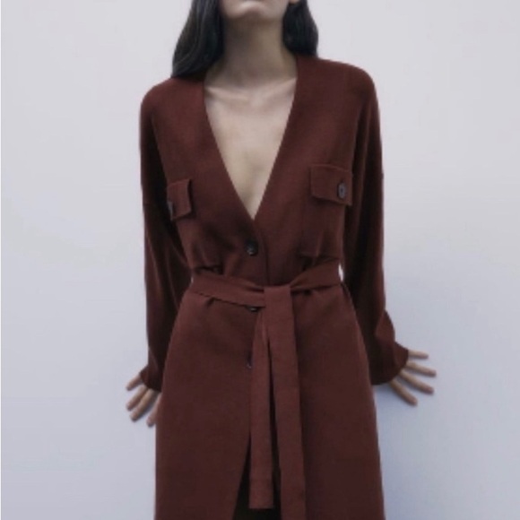 Zara knit brown coat oversized no belt included size S - Picture 3 of 12